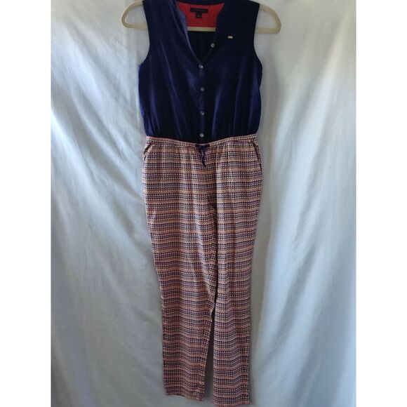 Tommy Hilfiger Womens Jumpsuit Button Front Sleeveless‎ Drawstring Waist Size 12 - Picture 1 of 12